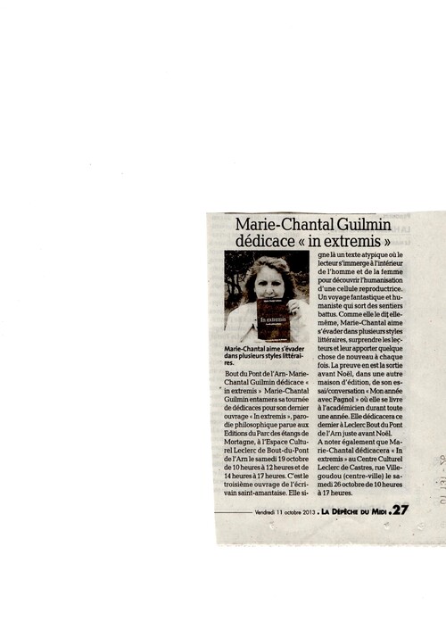 Actualités Marie-Chantal , Article paru dans le Régional la Dépêche du Midi octobre 2013