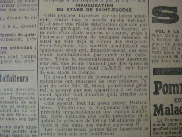 Lundi 31.12.1921 inauguration du stade St-Euène (Bologhine)