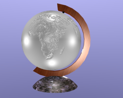 Un Bump map soulève les continents sur ce globe