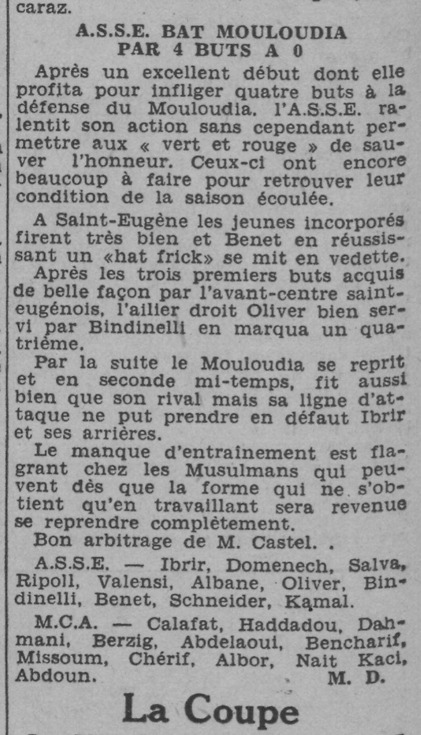 D 14.9.1941 Amical à St Eugène ASSE-MCA 4-0