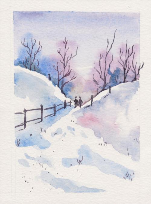 Payasage de neige, aquarelle