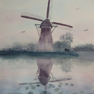 Dessin et peinture - vidéo 3536 : Comment peindre un moulin dans la brume au petit matin 1/2 ? - aquarelle