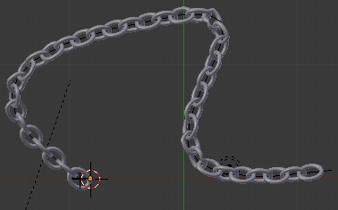 La chaine suit la courbe Bézier grâce à un Curve Modifier