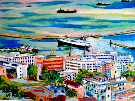 Port d Alger Est .Peinture a l huile .Mohamed Aib