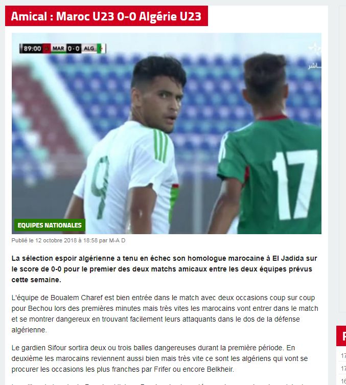 Vendredi 12.10.2018 Amical U 21 Maroc-EN 0-0