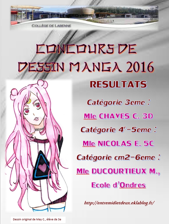 Concours de dessin Manga 2016 : affiche des lauréats