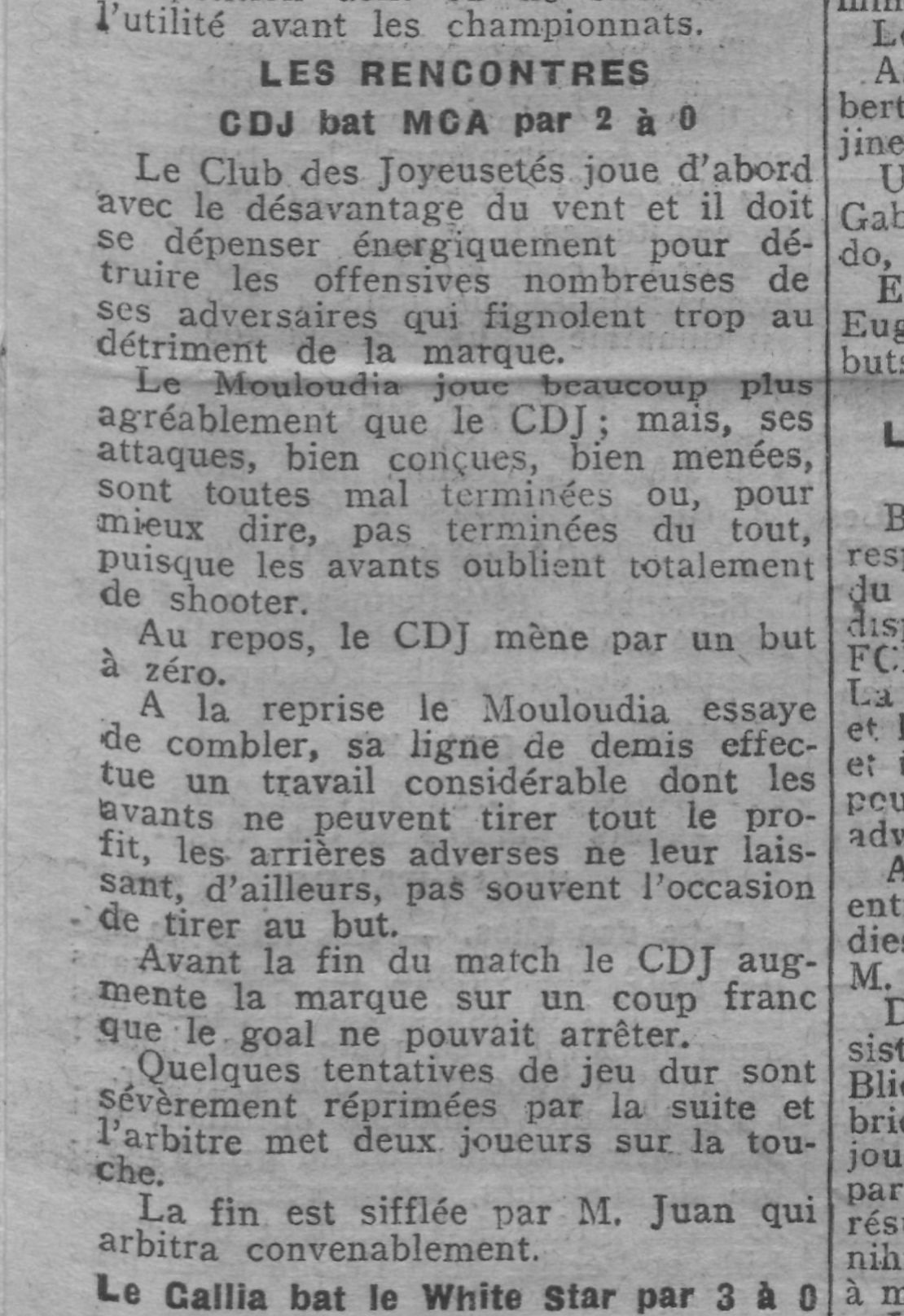 Dimanche 23.9.1928 au Municipal Finale coupe de la Municipalité CDJ-MCA 2-0