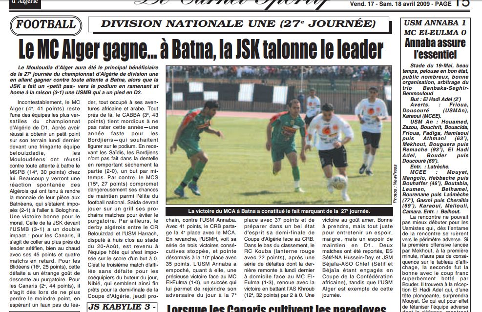 Jeudi 16.4.09 Batna, stade Opow 
