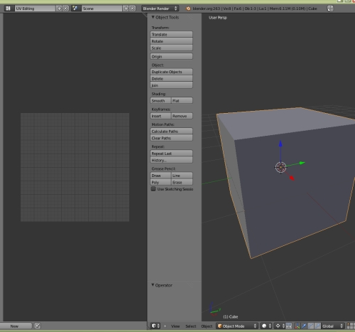 L'écran 3D à gauche et l'écran du UV/Image Editor à droite