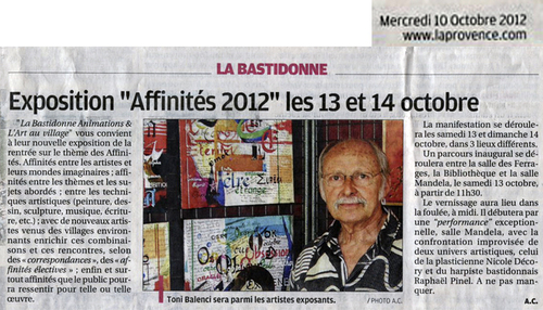 EXPOSITION "Affinités 2012" les 13 & 14 octobre