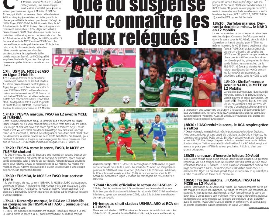 Vendredi 29.05.2015 à l\'Arbaâ RCA-MCA 2-1 le mouloudia 11ème