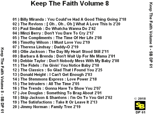 Various Artists : CD " Keep The Faith Volume 8 " Soul Bag Records DP 61 [ FR ]