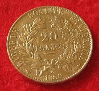 Monnaie 20 francs OR Cérès 1850 r