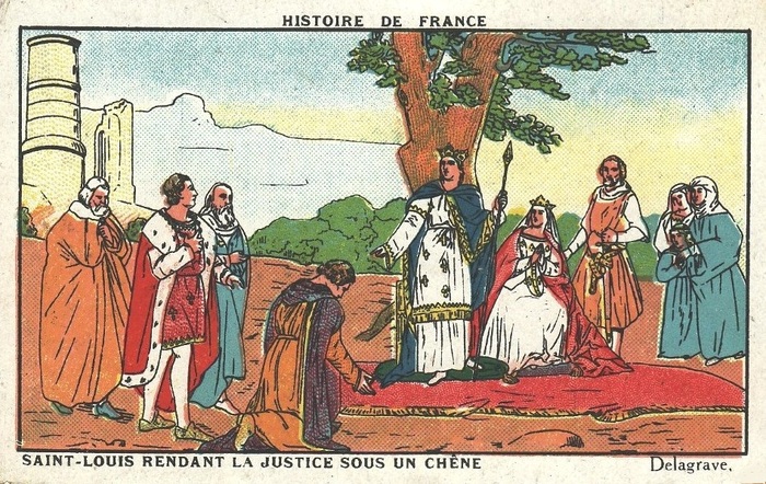 Saint-Louis rendant la justice (chromo Chicorée Bonzel, série Histoire de France. Delagrave, éditeur à Paris).