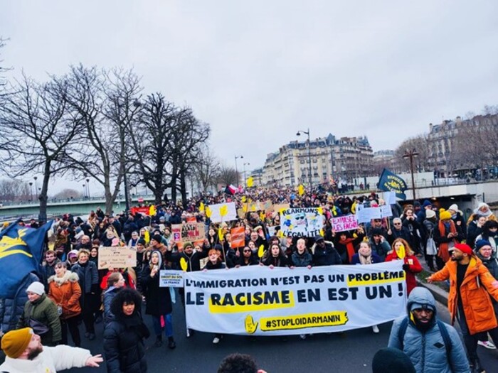 Manifestation contre la loi immigration à Paris le 21 janvier 2024
