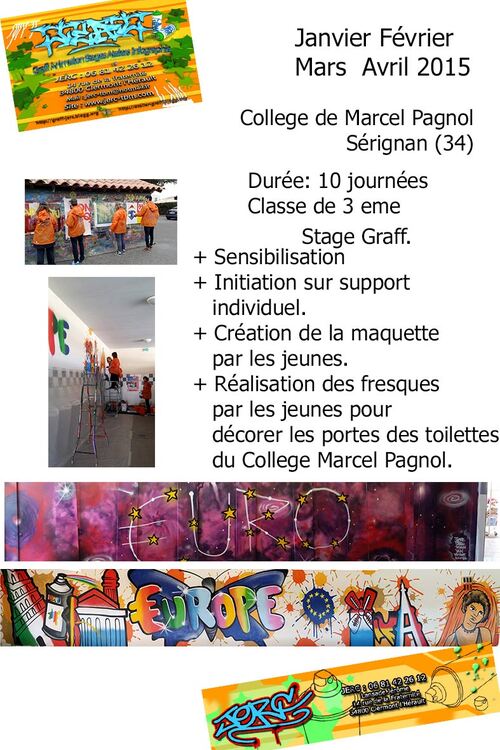 stage graff au college Marcel Pagnol de Sérignan (34) Réalisation par la classe de troisieme lors des cours d'art plastique de Mr Jérôme Vaspard,de la decoration des toilettes (portes et mur) Mai 2015