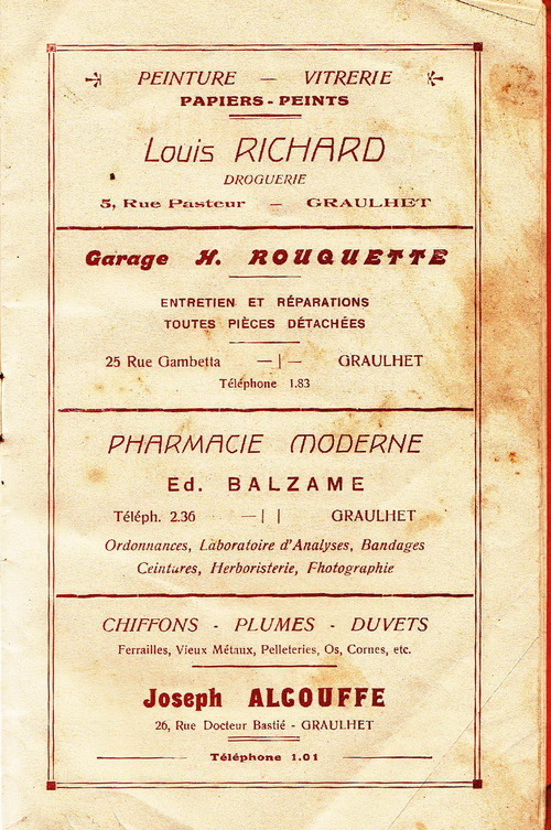 LES FETES DE PANESSAC en 1938 : le programme