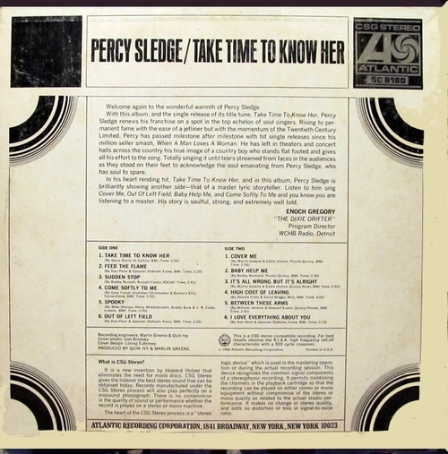 Percy Sledge : Album " Take Time To Know Her " Atlantic Records SC 8180 [ US ]
