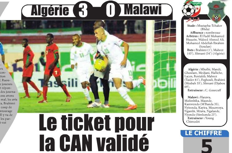 Mercredi 15.10.2014 à Blida EN-Malawi 3-1 CAN 2015