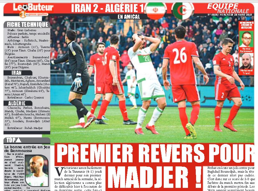 Mardi 27.3.2018 en Autriche à Graz Amical Iran-EN 2-1