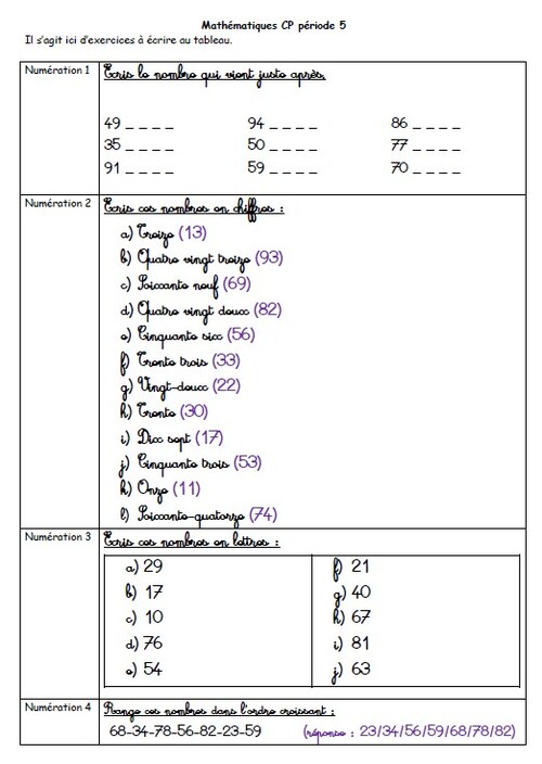 Mathématiques CP - banque d'exercices Période 5