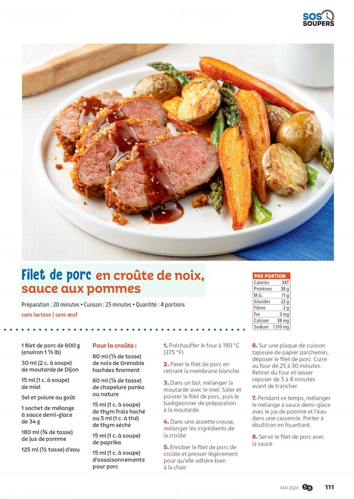 Recettes 26:  SOS Soupers - 5 recettes de filets de porc vraiment tendres et savoureux (6 pages)