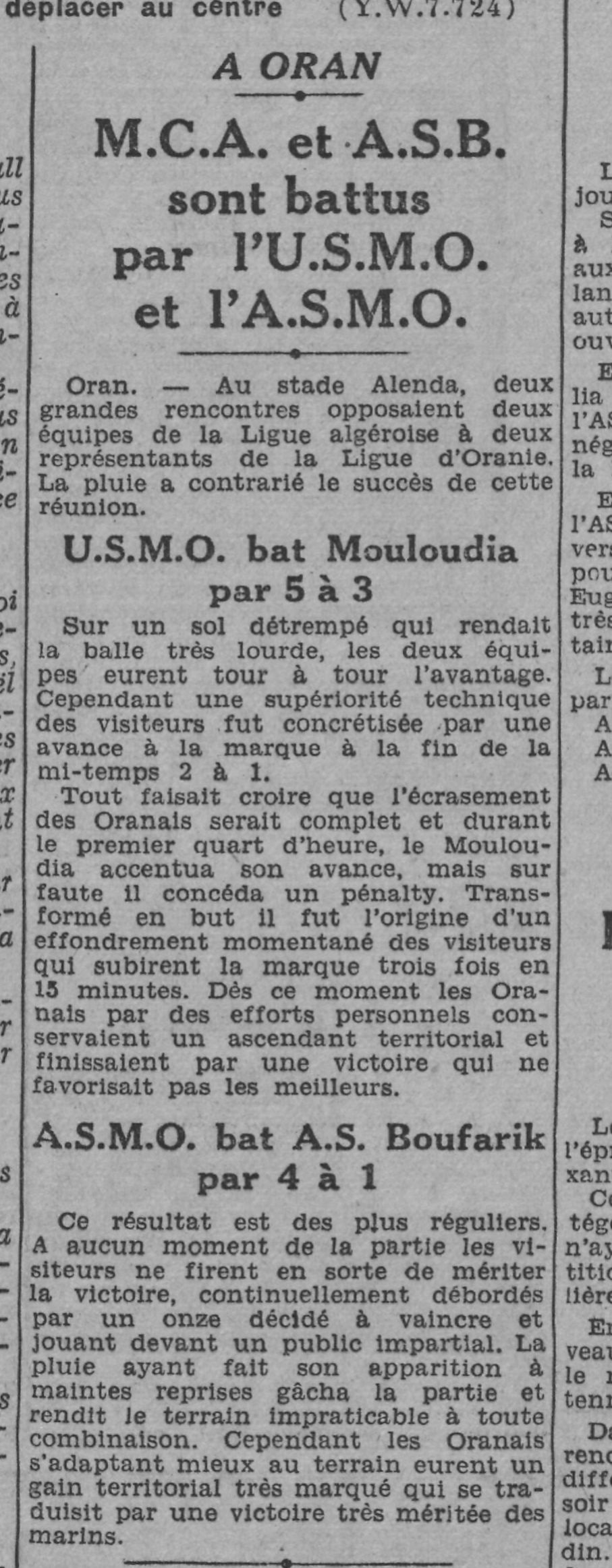 Mercredi 25.12.1940 à Oran Stade Alenda Amical USMO-MCA 5-3