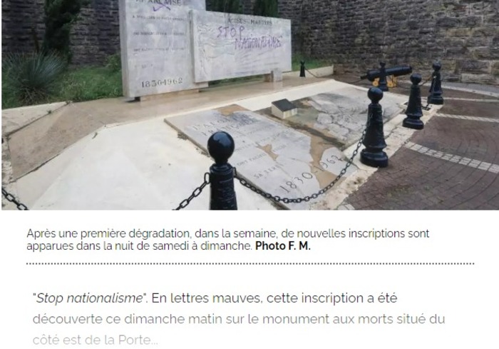 Toulon, nouvelle dégradation du mémorial dédié aux «  Martyrs de l’Algérie française »