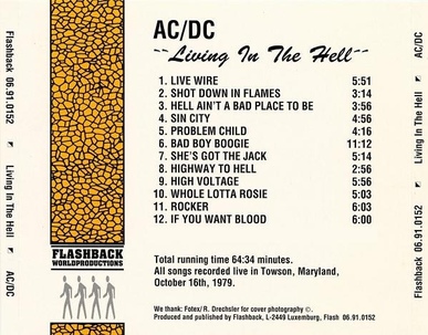 Le choix des lecteurs (1) : AC/DC - Living in the Hell - 16 octobre 1979 - Towson Maryland