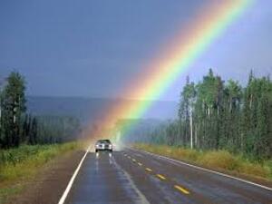 rainbow road car rainy lake beach palmers 