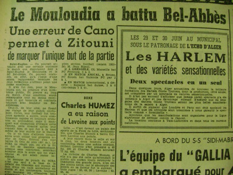 19 Juin 1955 Amical MCA-SC Bel Abbès 1-0