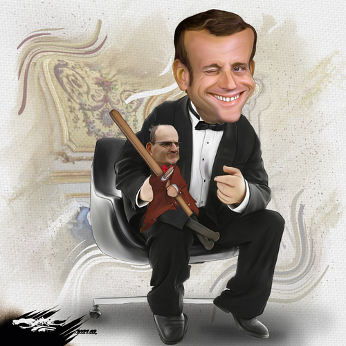 dessin de JERC et texte d'AKAKU du jeudi 18 février 2021 caricature Emmanuel Macron et Jean Castex Tchao Pantin www.facebook.com/jercdessin https://twitter.com/dessingraffjerc