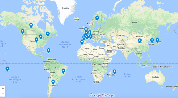 La carte des lettres envoyées dans le monde entier par la classe