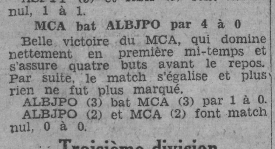 Dimanche 22.3.1931 ABJPO (Alger la blanche Joyeuse Pensée Olympique)-MCA 0-4