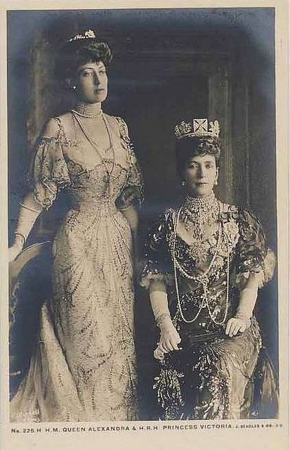 Photo of Queen Alexandra of England. She was the sister to the Tsarina of Russia. Princess Victoria, daughter to the Queen in standing.: