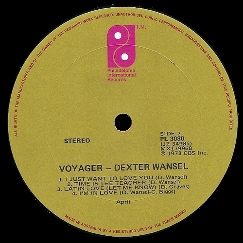 1978 : Dexter Wansel : Album " Voyager " Philadelphia International Records JZ 34985 [ US ]