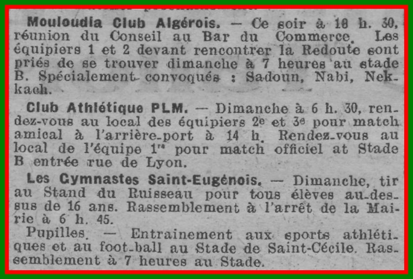 Dimanche 4.12.1921 à la Redoute GSR-MCA 1-2