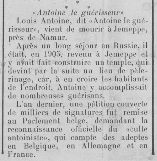 Antoine le guérisseur (L'Indépendance luxembourgeoise, 27 juin 1912)(eluxemburgensia.lu)