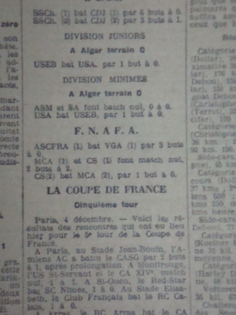 4.12.1927 MCA-Cercle des sports 2-2 (le soir du match remise du trophée des AS)