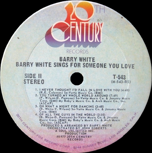Barry White : Album " Barry White Sings For Someone You Love " 20Th Century Records T-543 [ US ]