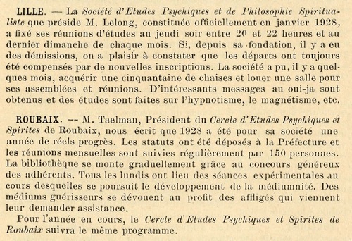 Spirites à Lille-Roubaix-Tourcoing (Bulletin de l'Union spirite française, v9, 1929)