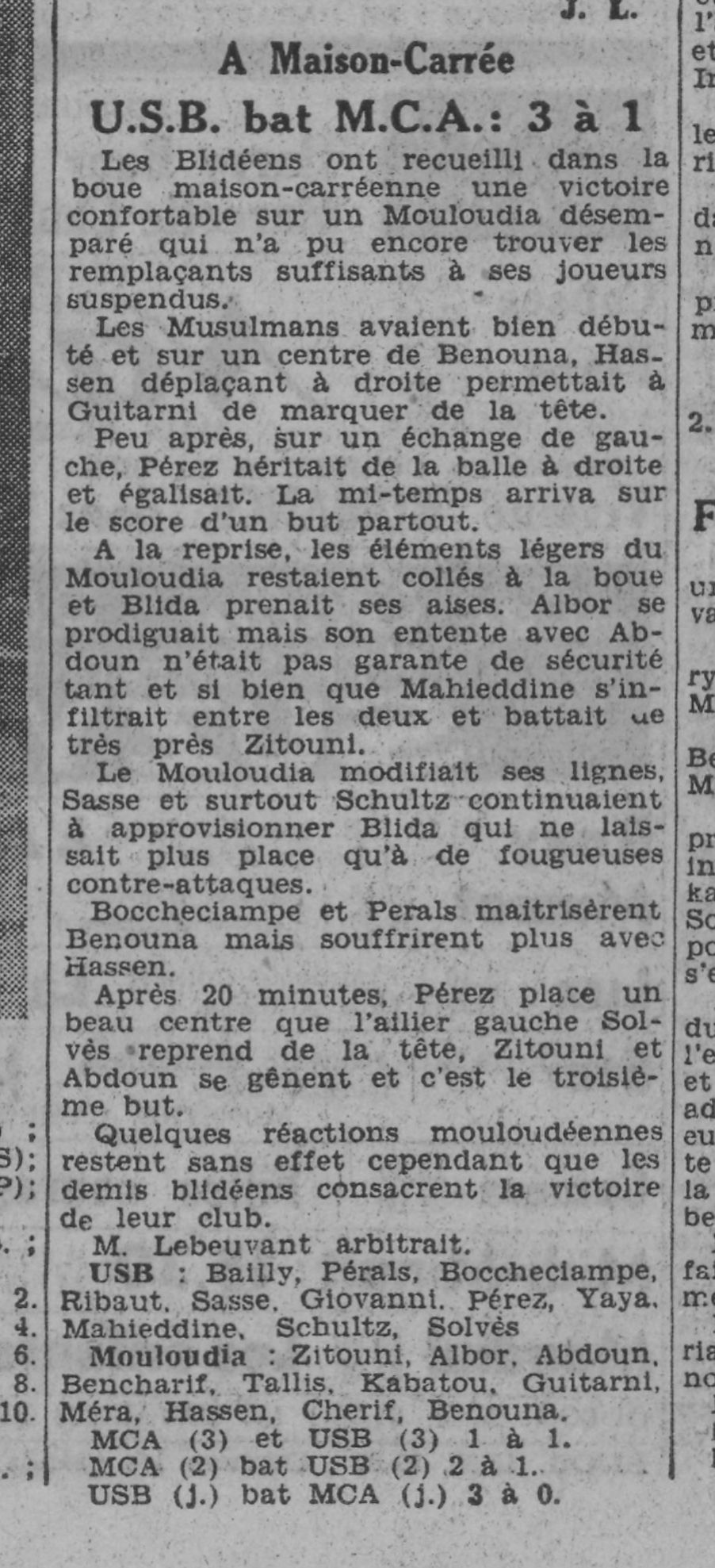 D 11.1.1942 au stade maison carrée MCA-US Blida 1-3