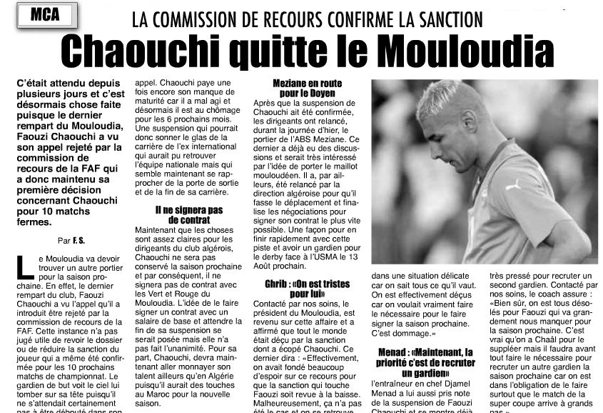 Chaouchi reste au MCA