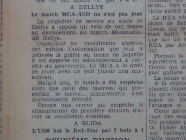 27.4.1936 as dellys-mca non joué, mouloudia refuse d\'incorporer europeen