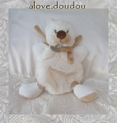 Doudou Ours BabyNat Peluche Blanc Echarpe Marron