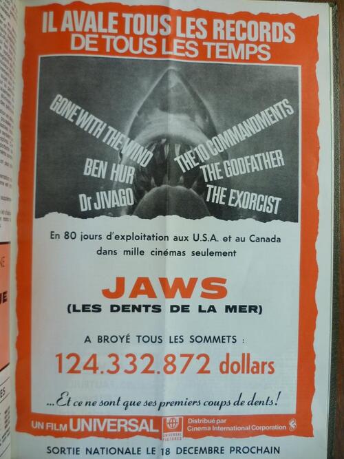 LES DENTS DE LA MER - JAWS - STEVEN SPIELBERG BOX OFFICE 1976