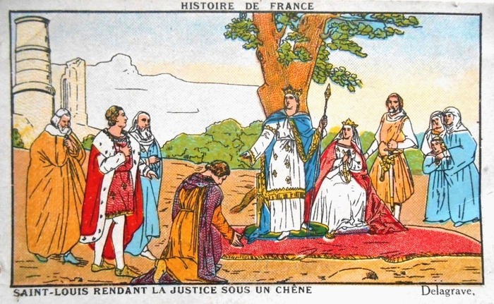 Saint-Louis rendant la justice sous un chêne (Editeur : librairie Delagrave, circa 1910
