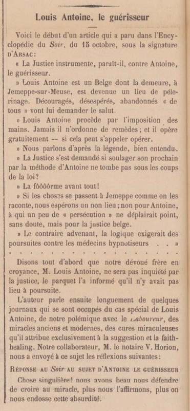 Louis Antoine, le Guérisseur (Le Messager, 1er nov. 1903)