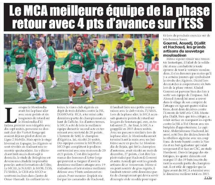 La meilleure équipe de la phase retour