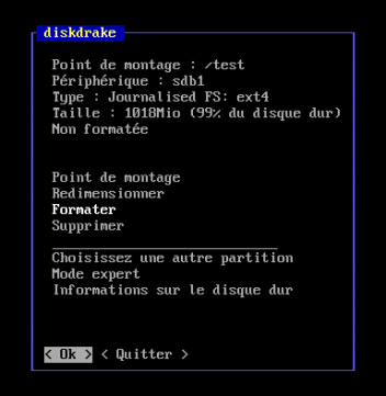Créer une partition sur /dev/sdb et la formater en ext4